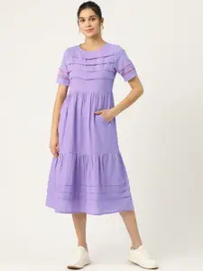 MISRI Embroidered A-Line Midi Dress