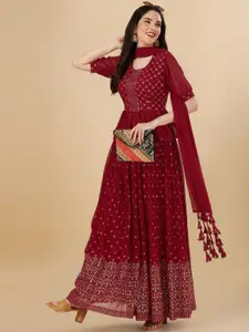 PMD Fashion Ethnic Motifs Printed Pleated Puff Sleeves Top With Skirt & Dupatta