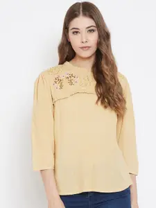 Ruhaans Floral Embroidered Round Neck Casual Top