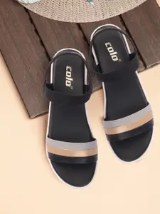 Colo Women Striped Backstrap Open Toe Flats