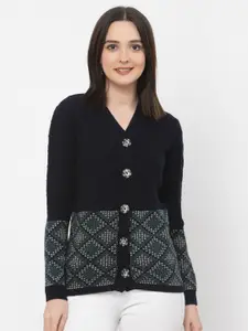 Kalt V-Neck Self Design Acrylic Cardigan Sweater