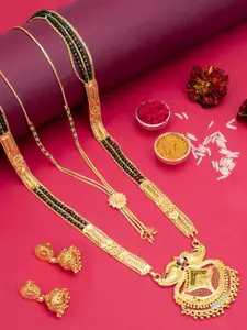 Sukkhi Set Of 3 Gold Plated & Beaded Mangalsutra With Earrings