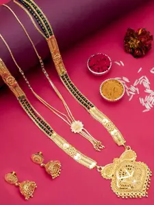 Sukkhi Set Of 3 Gold Plated & Beaded Mangalsutra With Earrings