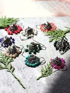 Sukkhi Set Of 9 Silver-Plated Contemporary Oxidised Jhumkas Earring
