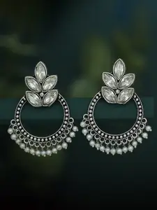 Sukkhi Silver-Plated Contemporary Oxidised Chandbalis Earrings