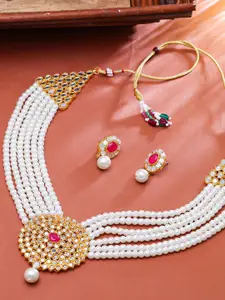 Sukkhi Gold-Plated Stone Studded & Beaded Necklace and Earrings