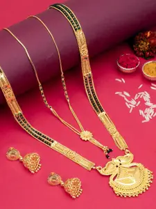 Sukkhi Set Of 2 Gold-Plated Stone-Beaded Mangalsutra With Earrings