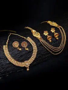 Sukkhi Set Of 2 Gold-Plated Kundan Necklace and Earrings