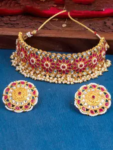 Sukkhi Gold-Plated Kundan Studded Choker Necklace and Earrings