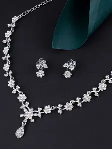 Sukkhi Rhodium-Plated Stone Studded Necklace & Earrings