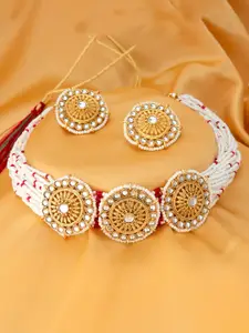 Sukkhi Gold-Plated Kundan Studded & Beaded Necklace & Earrings