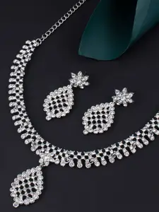 Sukkhi Rhodium-Plated Stone Studded Necklace and Earrings