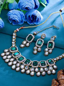 Sukkhi Gold-Plated Stone-Studded Necklace & Earrings With Maang Tika