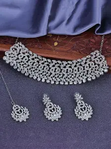 Sukkhi Rhodium-Plated Stone-Studded Necklace & Earrings