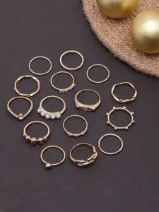 DIVA WALK Set Of 15 Gold-Plated CZ-Studded Finger Rings