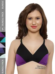 LADYLAND LADYLAND Pack Of 5 Colourblocked Non-Padded All Day Comfort T-Shirt Bra