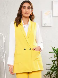 SASSAFRAS worklyf Women Double-Breasted Sleeveless Longline Blazers