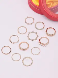 DIVA WALK Set Of 12 Rose Gold-Plated Finger Rings