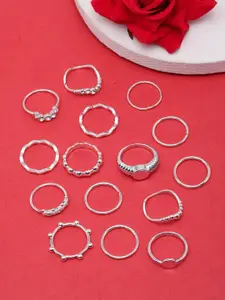 DIVA WALK Set Of 15 Silver-Plated White CZ-Studded Finger Rings