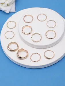 DIVA WALK Set Of 12 Gold-Plated Textured Finger Rings
