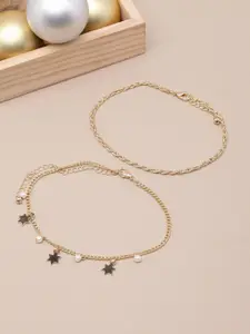 DressBerry Set Of 2 Gold-Plated Beaded Anklets
