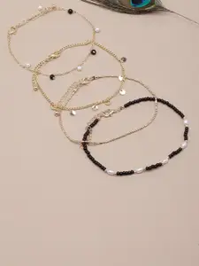 DressBerry Set Of 4 Gold-Plated Beaded Anklets