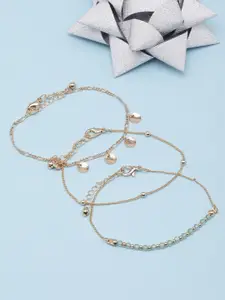DressBerry Set Of 3 Gold-Plated Beaded Anklets