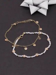 DressBerry White Set Of 2 Gold-Plated Anklets