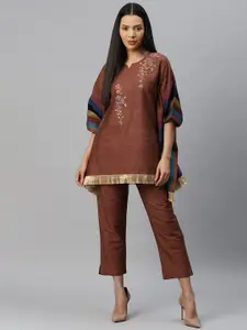 Cottinfab Embroidered Cotton Kaftan Top with Trouser