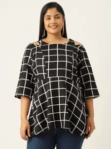 theRebelinme Cut-Out Detail Checked Monochrome Peplum Longline Top