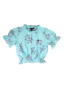 toothless Girls Floral Printed Puff Sleeve Blouson Top