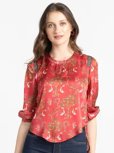 SHAYE Floral Printed Round Neck Casual Top