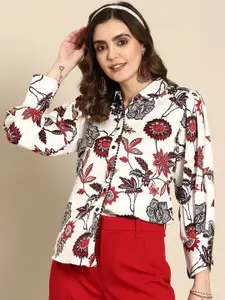 Sangria Floral Print Shirt Style Top