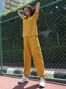 CHKOKKO Round Neck Short Sleeves Co-ords