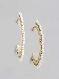 RICHEERA Gold-Plated Beaded Circular Half Hoop Earrings