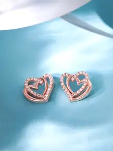Rubans Silver Rose Gold-Plated Heart Shaped Studs Earrings