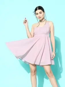 Berrylush Pink One Shoulder Net Fit & Flare Mini Dress