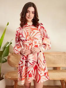 Berrylush Tropical Print Satin A-Line Mini Dress
