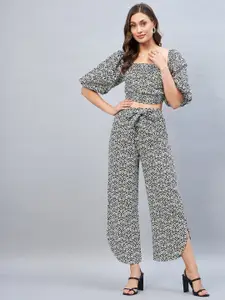 DELAN Printed Pure Cotton Crop Top With Palazzos Co-Ords