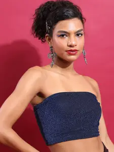 Tokyo Talkies Blue Strapless Tube Crop Top