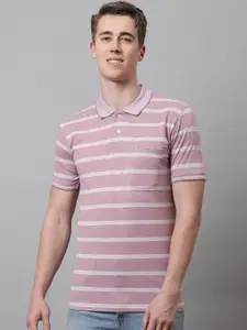VENITIAN Horizontal Striped Polo Collar Cotton T-shirt