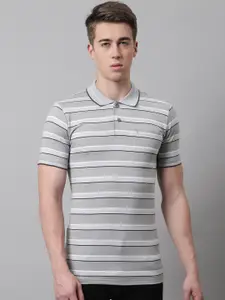 VENITIAN Horizontal Striped Polo Collar Cotton T-shirt