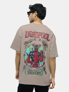 The Souled Store Brown Deadpool Printed Pure Cotton Oversized T-shirt