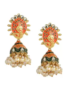 AccessHer Gold-Plated Peacock Shaped Jhumkas Earrings