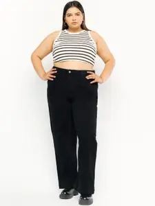 FREAKINS Women Black Straight Fit High-Rise Cotton Jeans