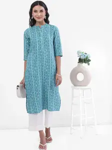 Vishudh Mandarin Collar Floral Printed Straight Kurta