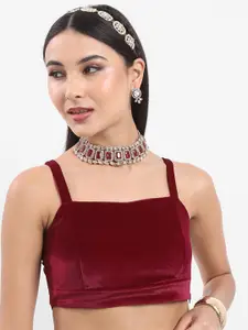 Vishudh Maroon Shoulder Straps Velvet Bralette Crop Top