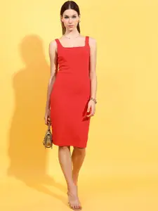 Tokyo Talkies Red Shoulder Strap Sheath Dress