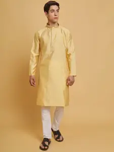 SWAGG INDIA Mandarin Collar Woven Design Chanderi Cotton Kurta