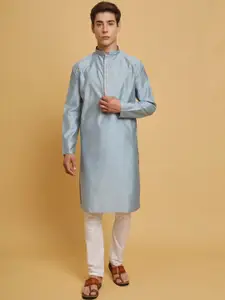 SWAGG INDIA Mandarin Collar Woven Design Jacquard Chanderi Cotton Kurta
